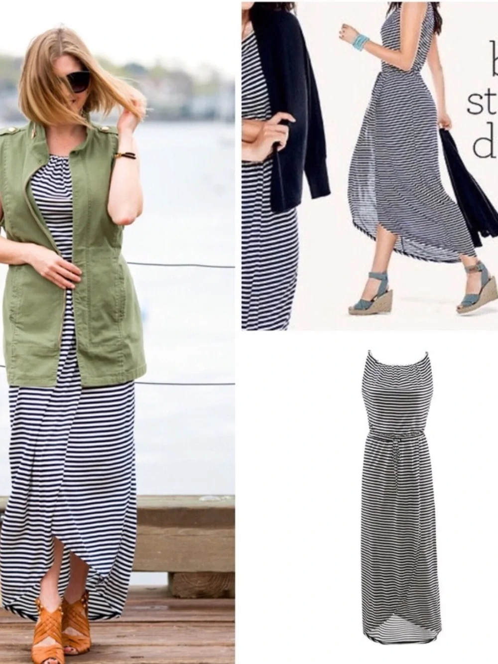 CAbi 5105 Navy Boat Stripe Maxi Dress Size Medium - Picture 1 of 9